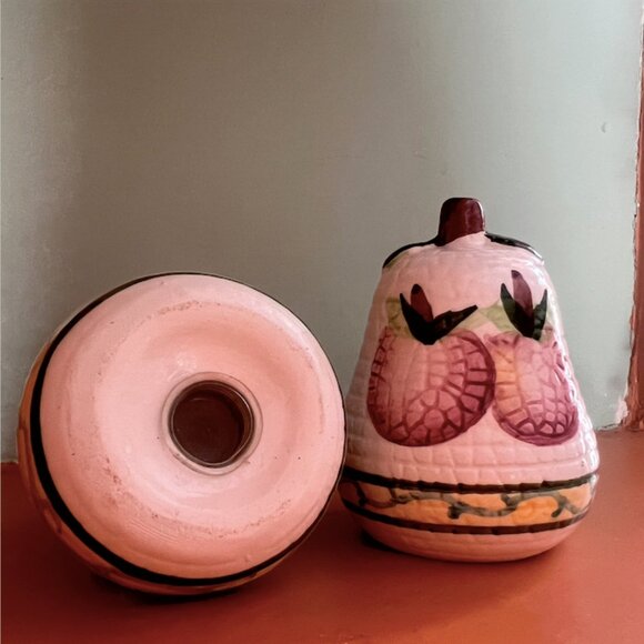 Vintage Handpainted Pear Shaped Salt & Pepper Shakers with Apples & Grapes - Picture 2 of 9